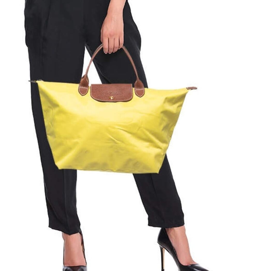 Longchamp Nylon Medium Le Pliage Tote Handbag Yellow Brown
